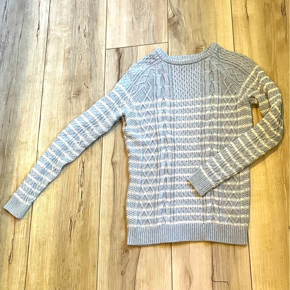 VINEYARD VINES Cotton Cable Sweater, Grey & White Size S